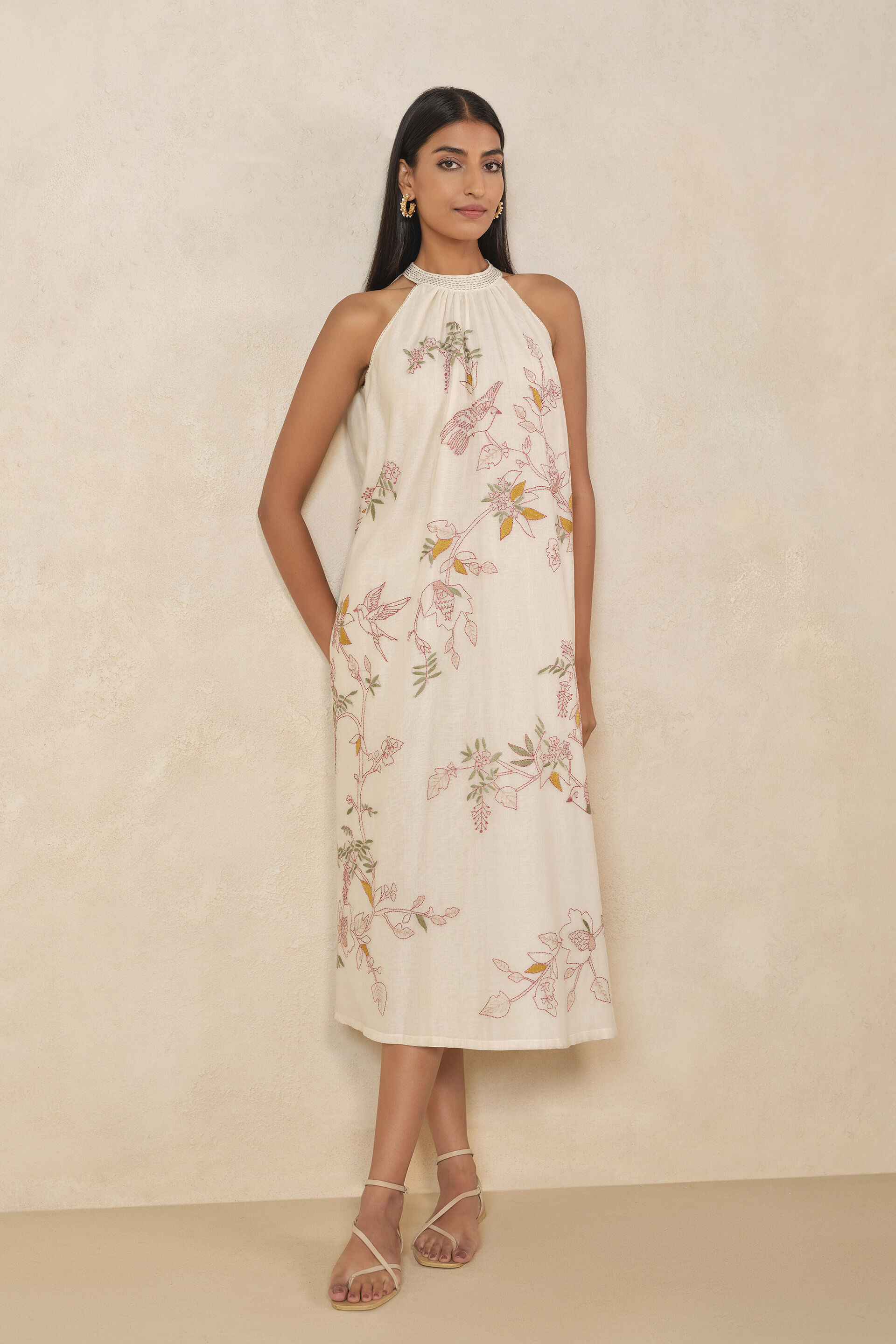 Haiku Hand-embroidered Kantha Mul Dress - Ivory